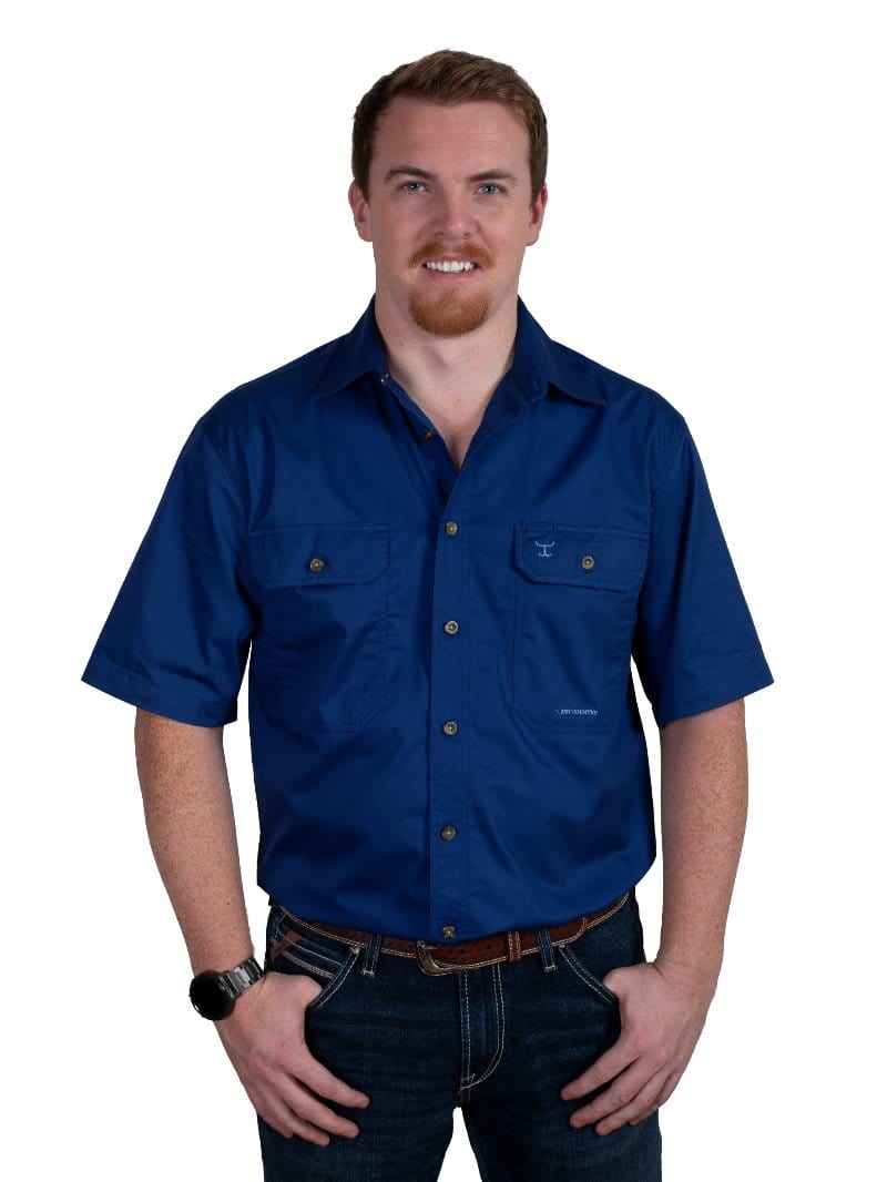 Just Country Mens Shirts S / Cobalt Just Country Workshirt Mens Eddie Short Sleeve Full Button