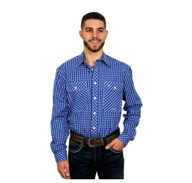 Just Country Mens Shirts S / Cobalt/White Just Country Workshirt Mens Austin Full Button (MWLS2364)