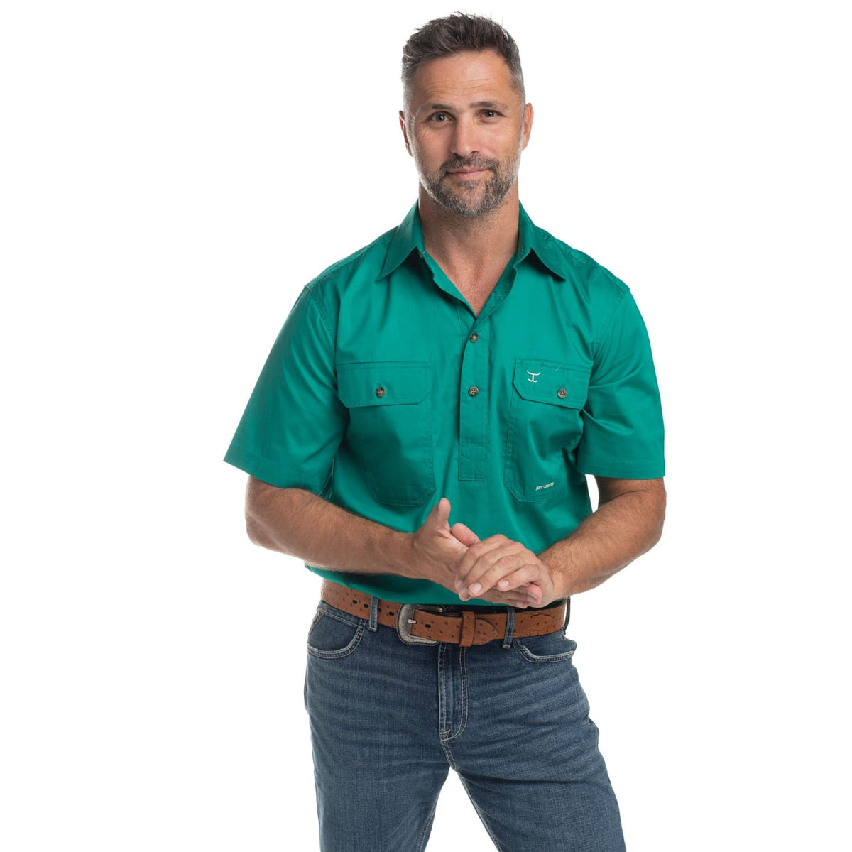 Just Country Mens Shirts S / Dark Green Just Country Workshirt Mens Adam Short Sleeve