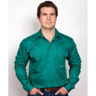 Just Country Mens Shirts S / Dark Green Just Country Workshirt Mens Cameron Half Button (10101)