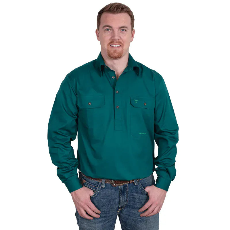 Just Country Mens Shirts S / Forest Green Just Country Workshirt Mens Cameron Half Button (10101)