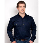 Just Country Mens Shirts S / Navy Just Country Workshirt Mens Cameron Half Button (10101)