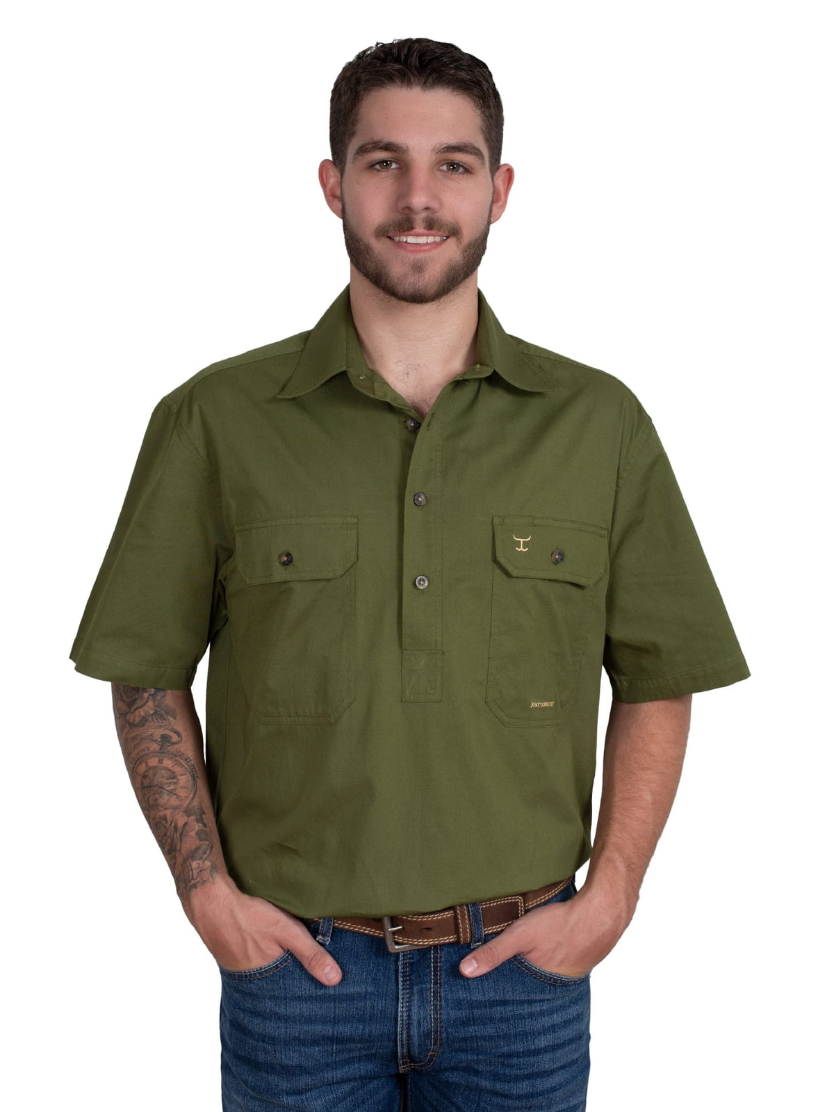 Just Country Mens Shirts S / Olive Just Country Workshirt Mens Adam Short Sleeve