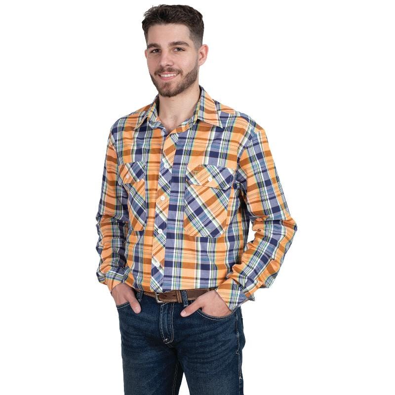 Just Country Mens Shirts S / Orange/Navy Plaid Just Country Shirt Mens Austin Full Button