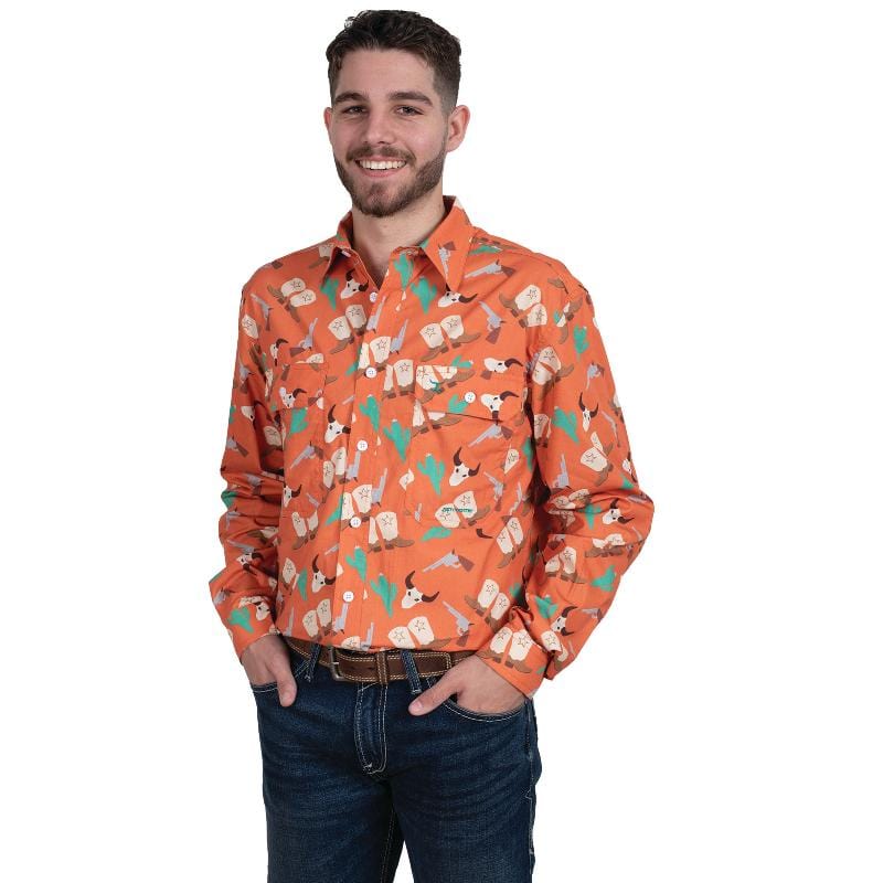 Just Country Mens Shirts S / Orange Western Boot Just Country Workshirt Mens Austin Full Button