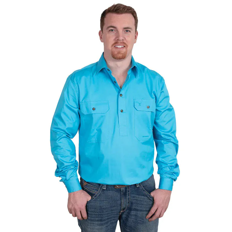 Just Country Mens Shirts S / Sky Just Country Workshirt Mens Cameron Half Button (10101)