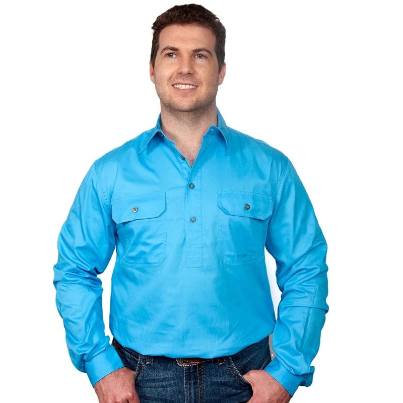 Just Country Mens Shirts S / Sky Just Country Workshirt Mens Cameron Half Button (10101)