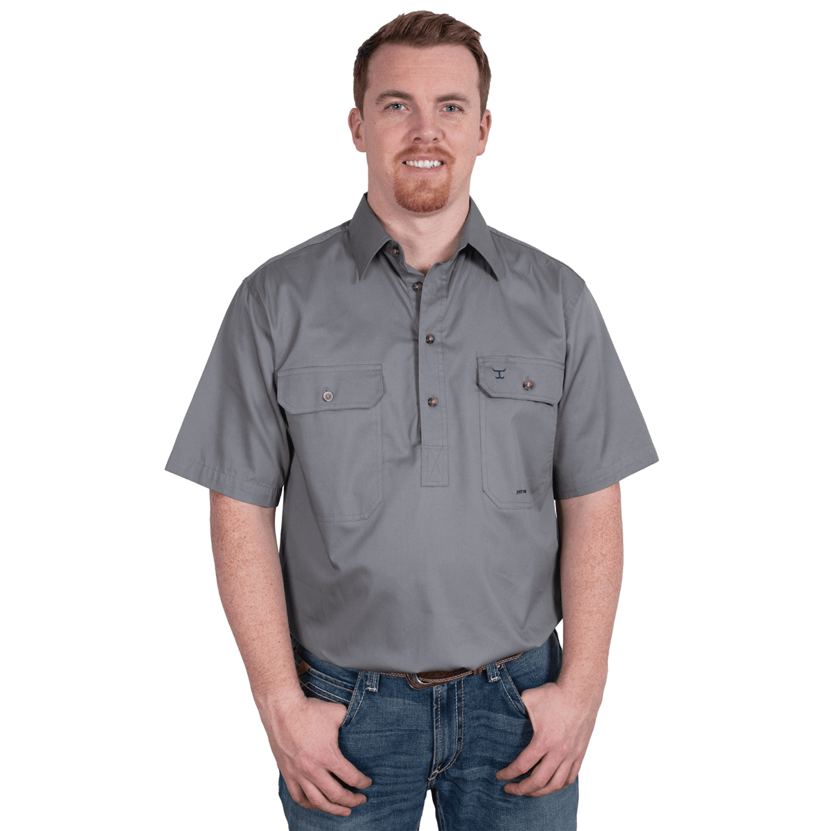 Just Country Mens Shirts S / Steel Grey Just Country Workshirt Mens Adam Short Sleeve