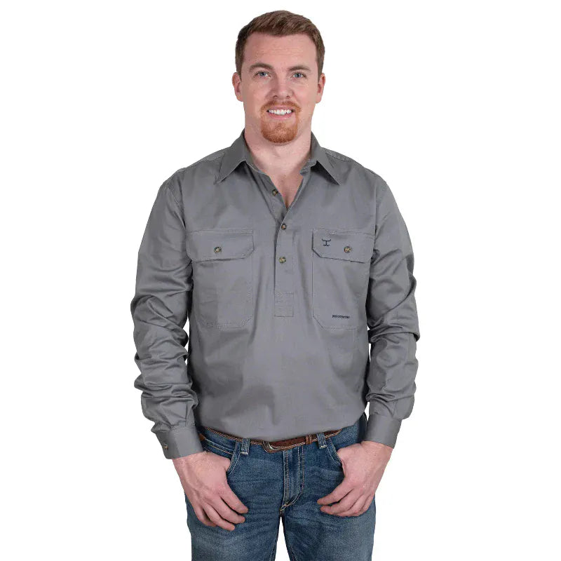Just Country Mens Shirts S / Steel Grey Just Country Workshirt Mens Cameron Half Button (10101)