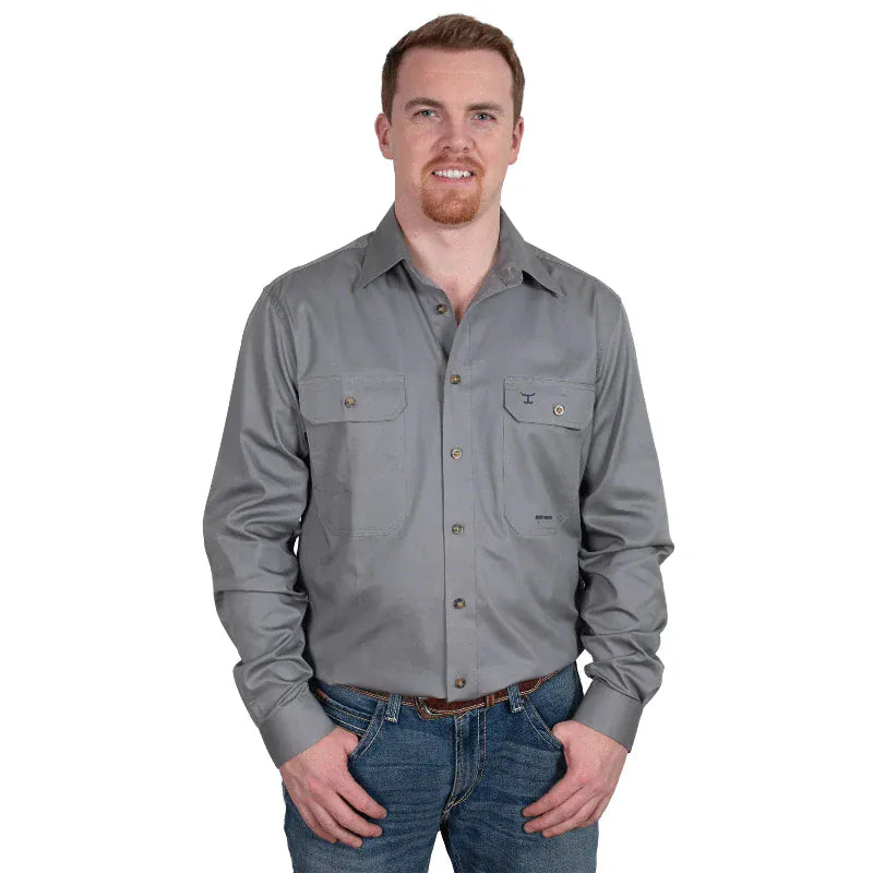 Just Country Mens Shirts S / Steel Grey Just Country Workshirt Mens Evan Full Button