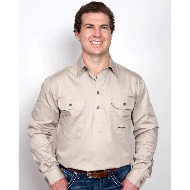 Just Country Mens Shirts S / Stone Just Country Workshirt Mens Cameron Half Button (10101)