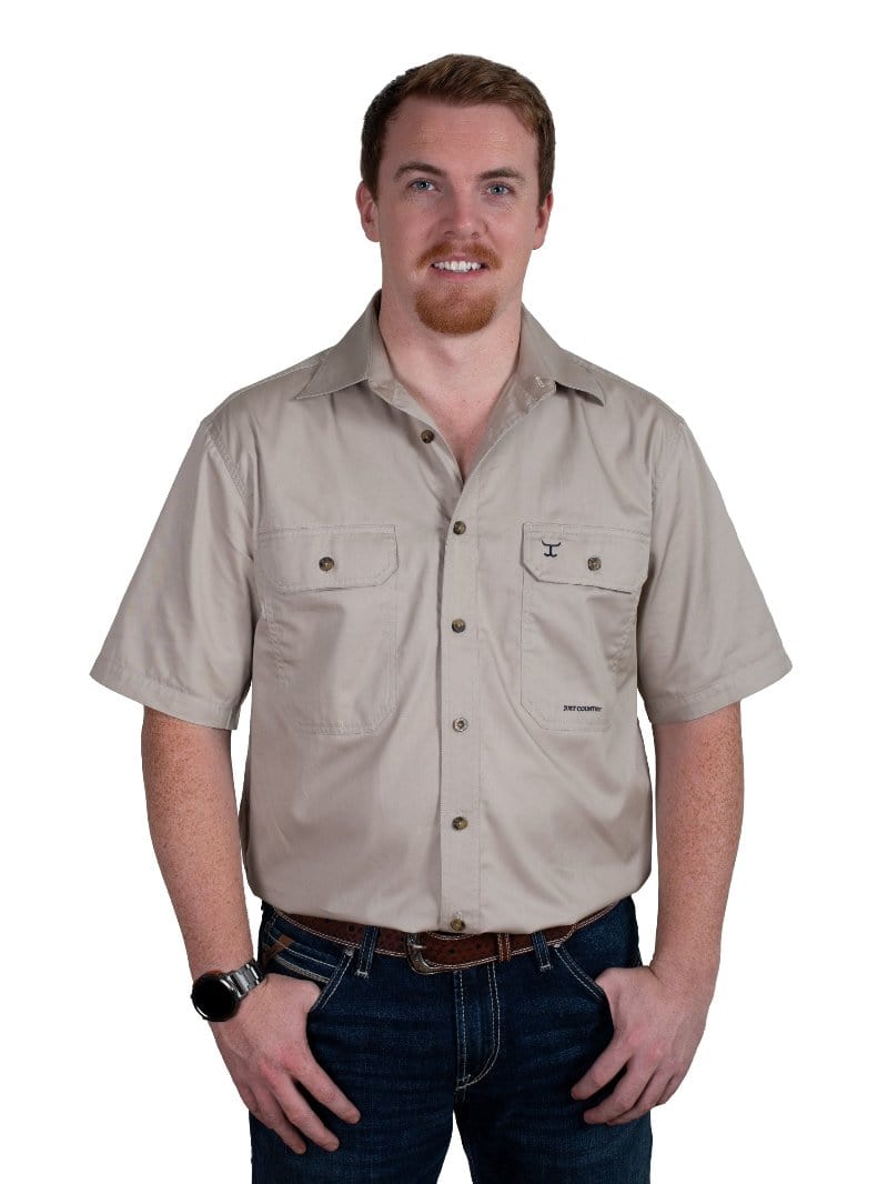 Just Country Mens Shirts S / Stone Just Country Workshirt Mens Eddie Short Sleeve Full Button