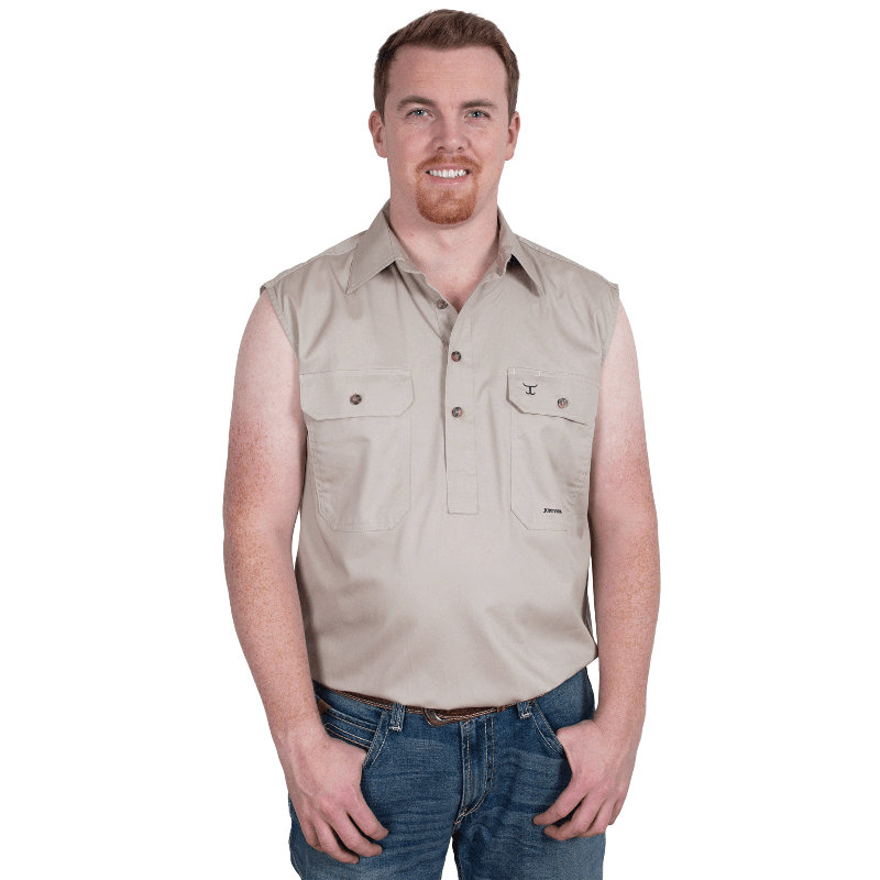 Just Country Mens Shirts S / Stone Just Country Workshirt Mens Jack Sleeveless (10103)