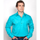 Just Country Mens Shirts S / Turquoise Just Country Workshirt Mens Cameron Half Button (10101)