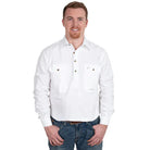 Just Country Mens Shirts S / White Just Country Workshirt Mens Cameron Half Button (10101)