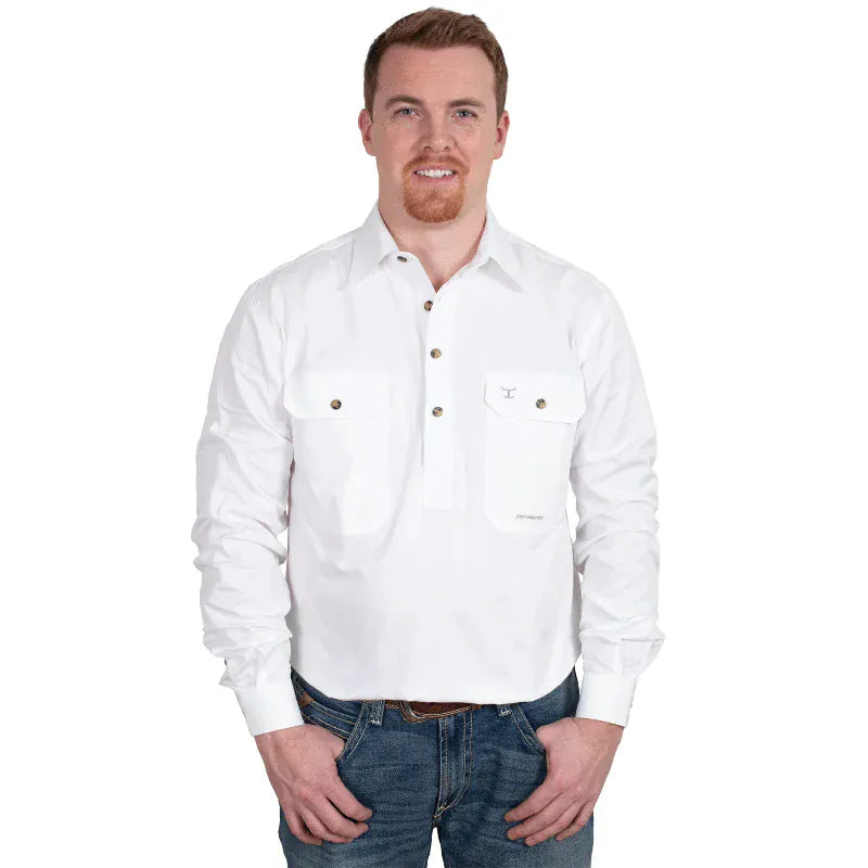 Just Country Mens Shirts S / White Just Country Workshirt Mens Cameron Half Button (10101)