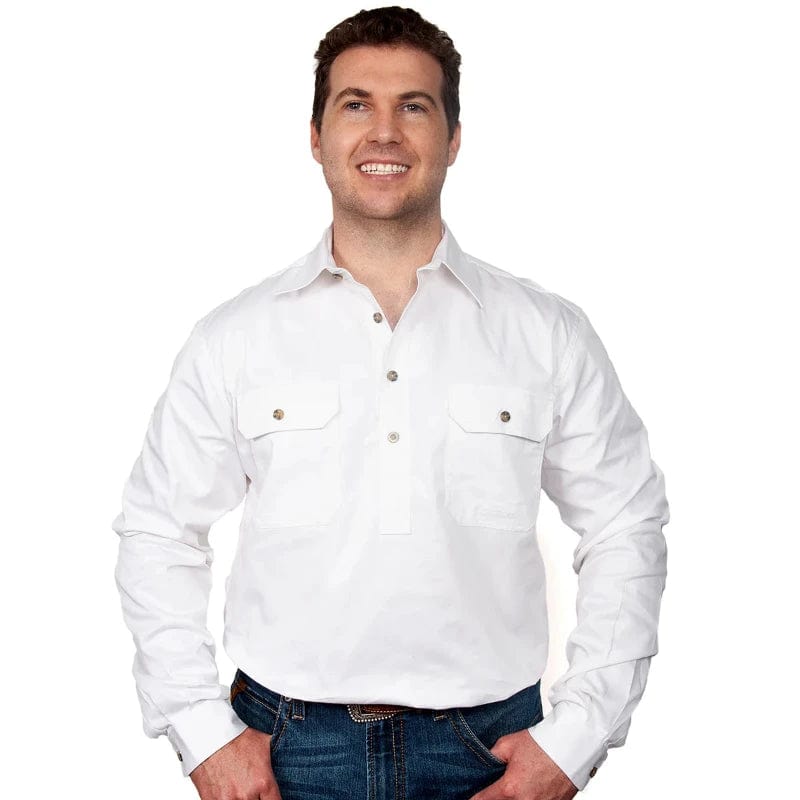 Just Country Mens Shirts S / White Just Country Workshirt Mens Cameron Half Button (10101)