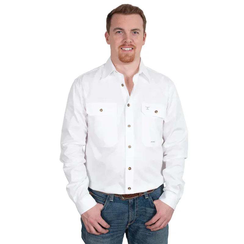 Just Country Mens Shirts S / White Just Country Workshirt Mens Evan Full Button