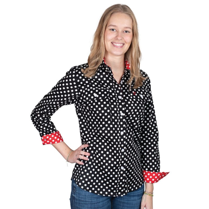 Just Country Womens Shirts 08 / Black Polka Dots/Red Polka Dots Just Country Shirt Womens Abbey Full Button