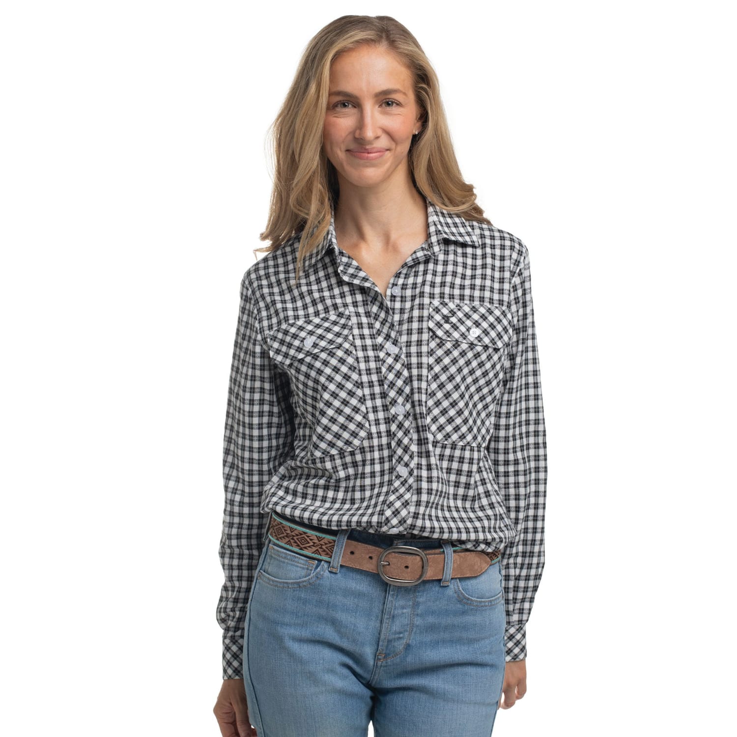 Just Country Womens Shirts 08 / Black/White Check Just Country Shirt Womens Abbey Full Button