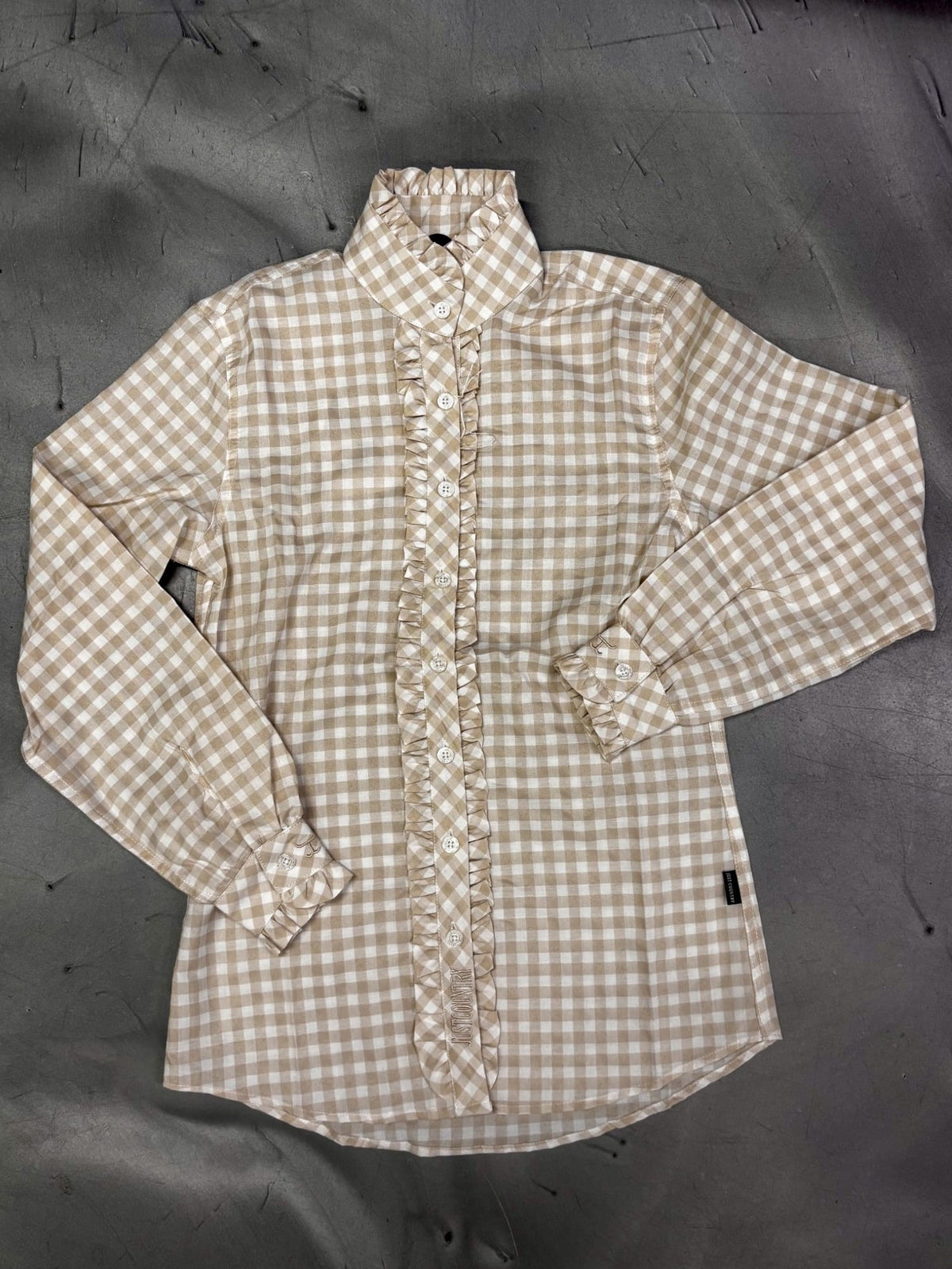 Just Country Womens Shirts 08 / Castle Tan/White Just Country Shirt Womens Abbey Frill Full Button