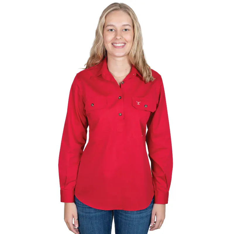 Just Country Womens Shirts 08 / Chilli Just Country Workshirt Womens Jahna Half Button