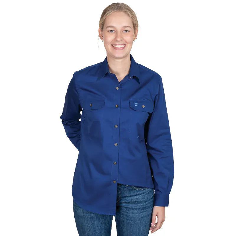 Just Country Womens Shirts 08 / Cobalt Just Country Workshirt Womens Brooke Full Button