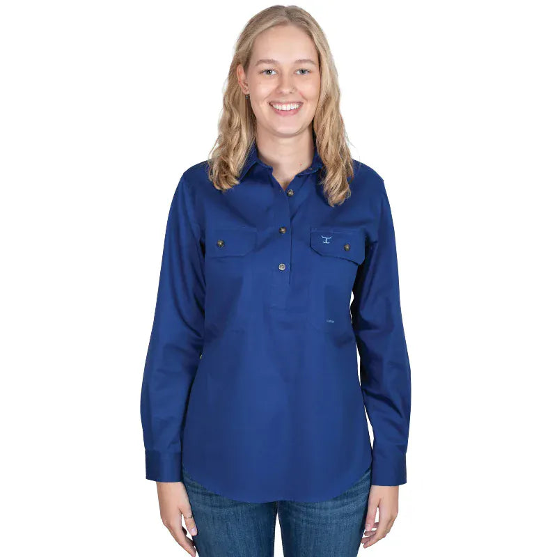 Just Country Womens Shirts 08 / Cobalt Just Country Workshirt Womens Jahna Half Button