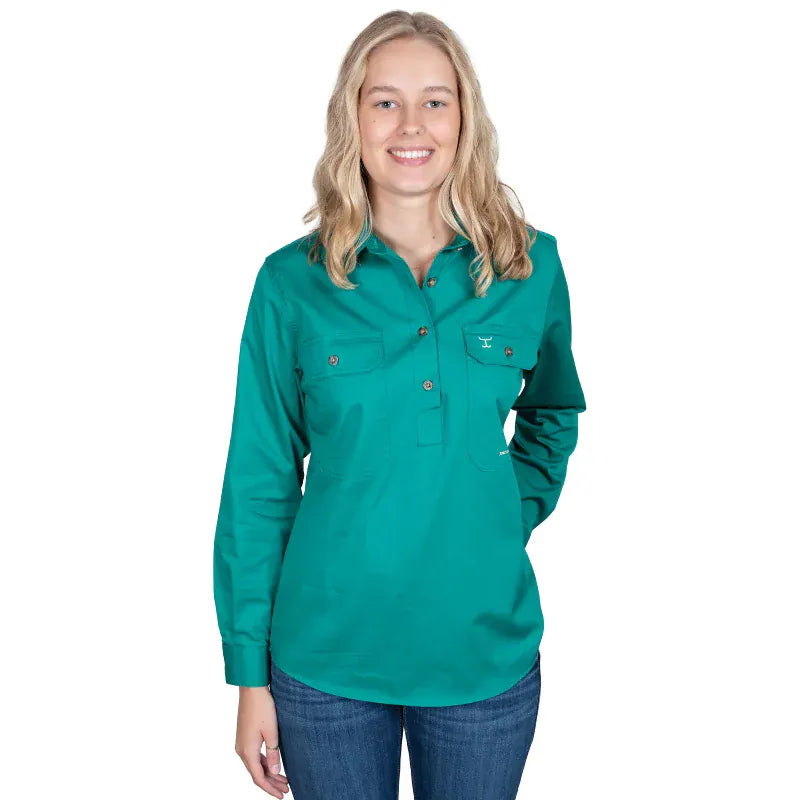 Just Country Womens Shirts 08 / Dark Green Just Country Workshirt Womens Jahna Half Button