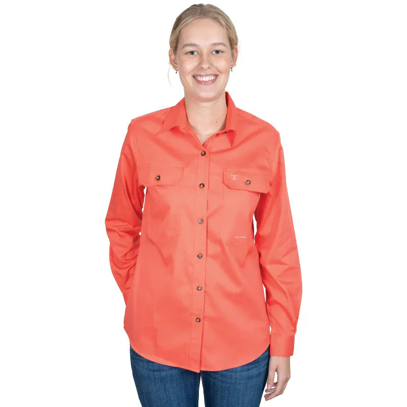 Just Country Womens Shirts 08 / Hot Coral Just Country Workshirt Womens Brooke Full Button