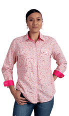 Just Country Womens Shirts 08 / Hot Pink Daisies Just Country Workshirt Womens Abbey Full Button Print