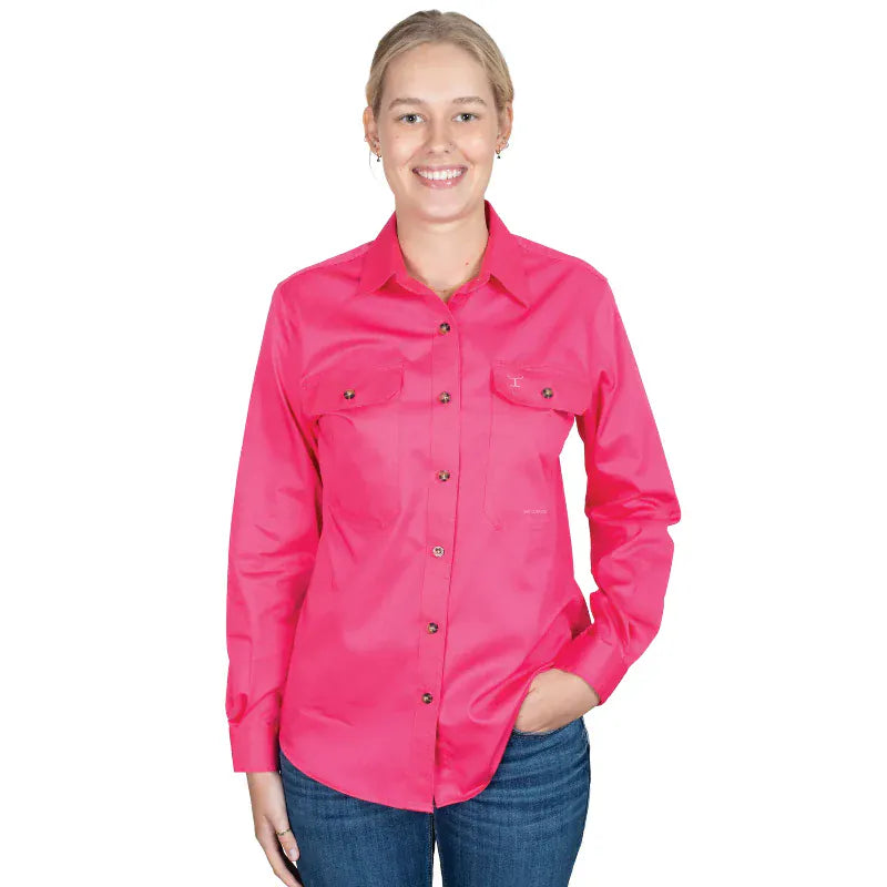 Just Country Womens Shirts 08 / Hot Pink Just Country Workshirt Womens Brooke Full Button