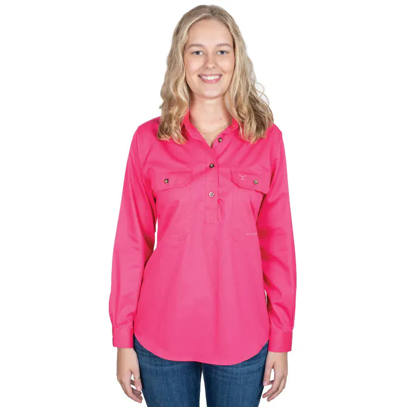 Just Country Womens Shirts 08 / Hot Pink Just Country Workshirt Womens Jahna Half Button