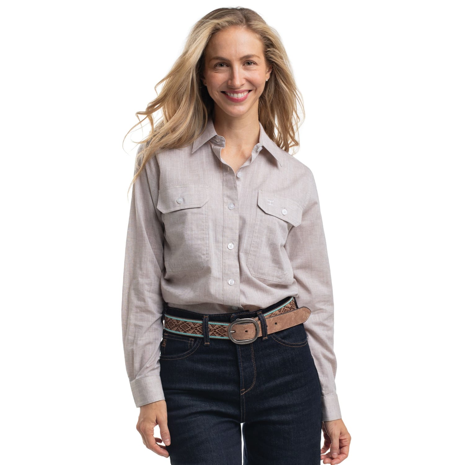 Just Country Womens Shirts 08 / Latte Just Country Shirt Womens Abbey Full Button Print