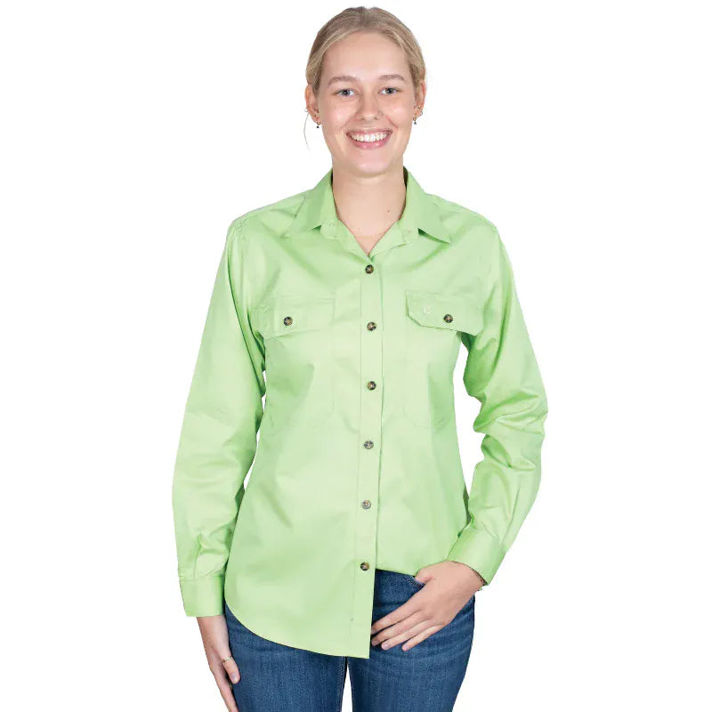 Just Country Womens Shirts 08 / Lime Green Just Country Workshirt Womens Brooke Full Button