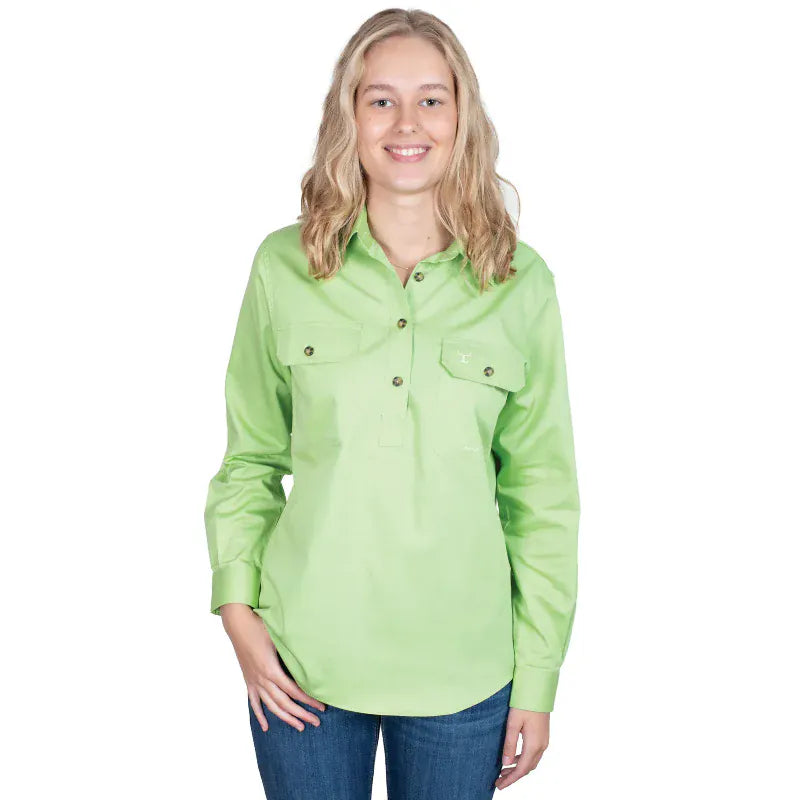 Just Country Womens Shirts 08 / Lime Green Just Country Workshirt Womens Jahna Half Button