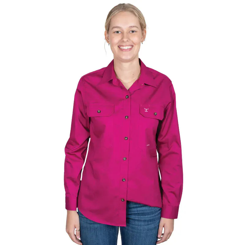 Just Country Womens Shirts 08 / Magenta Just Country Workshirt Womens Brooke Full Button