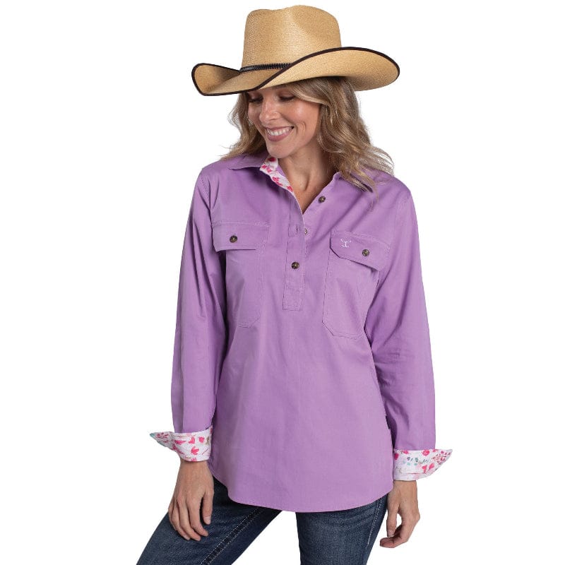 Just Country Womens Shirts 08 / Orchid/White Wildflower Just Country Shirt Womens Jahna Half Button