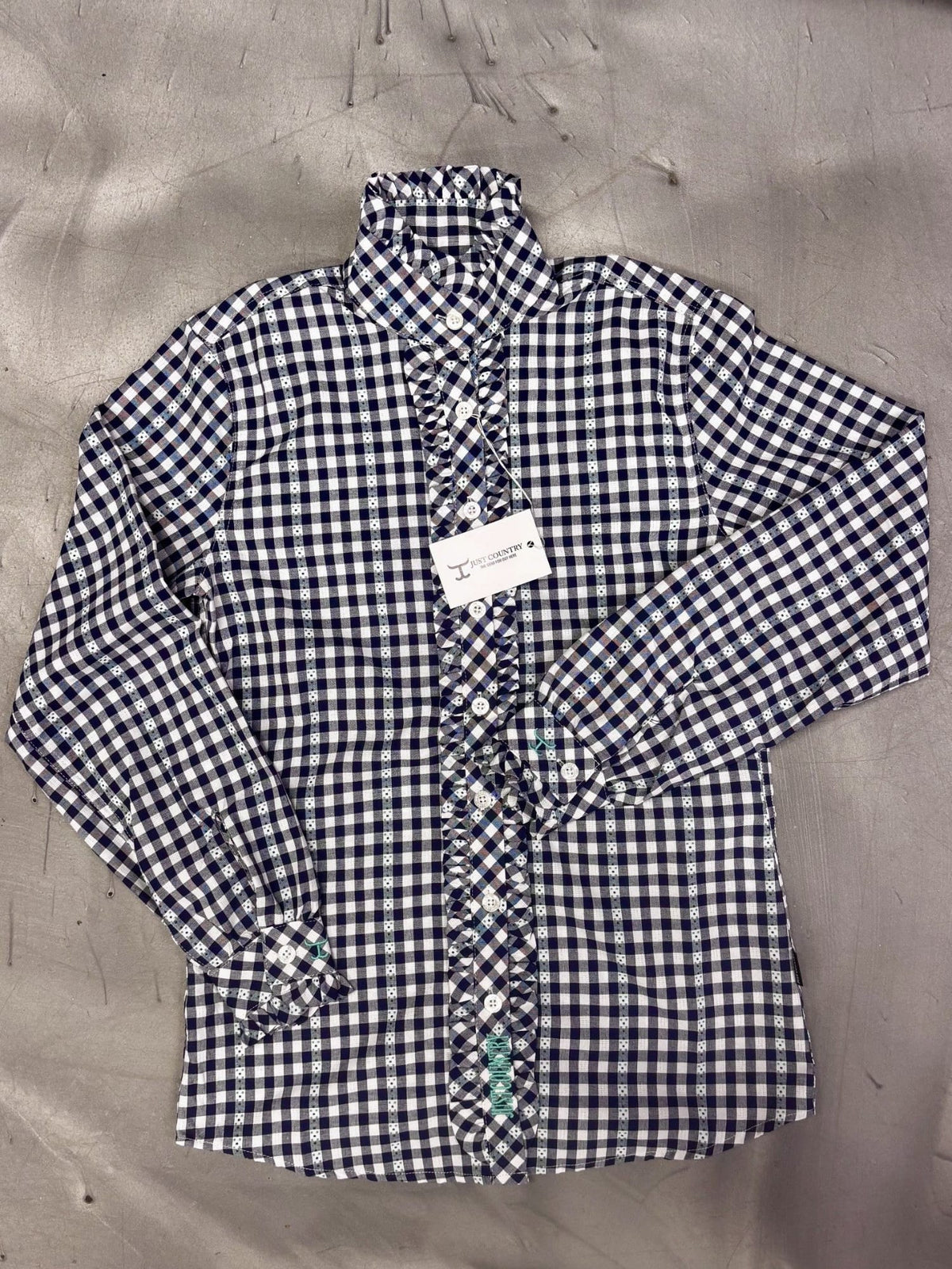 Just Country Womens Shirts 08 / Patriot Blue/White Just Country Shirt Womens Abbey Frills Full Button Check