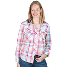 Just Country Womens Shirts 08 / Pink/Blue/Tan Plaid Just Country Shirt Womens Abbey Full Button