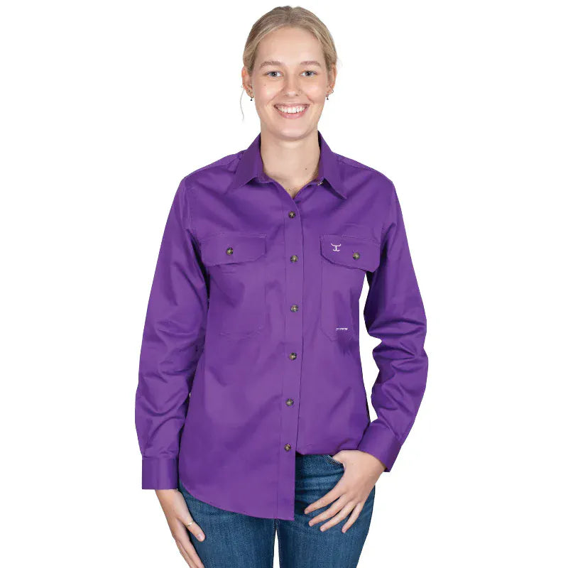 Just Country Womens Shirts 08 / Purple Just Country Workshirt Womens Brooke Full Button