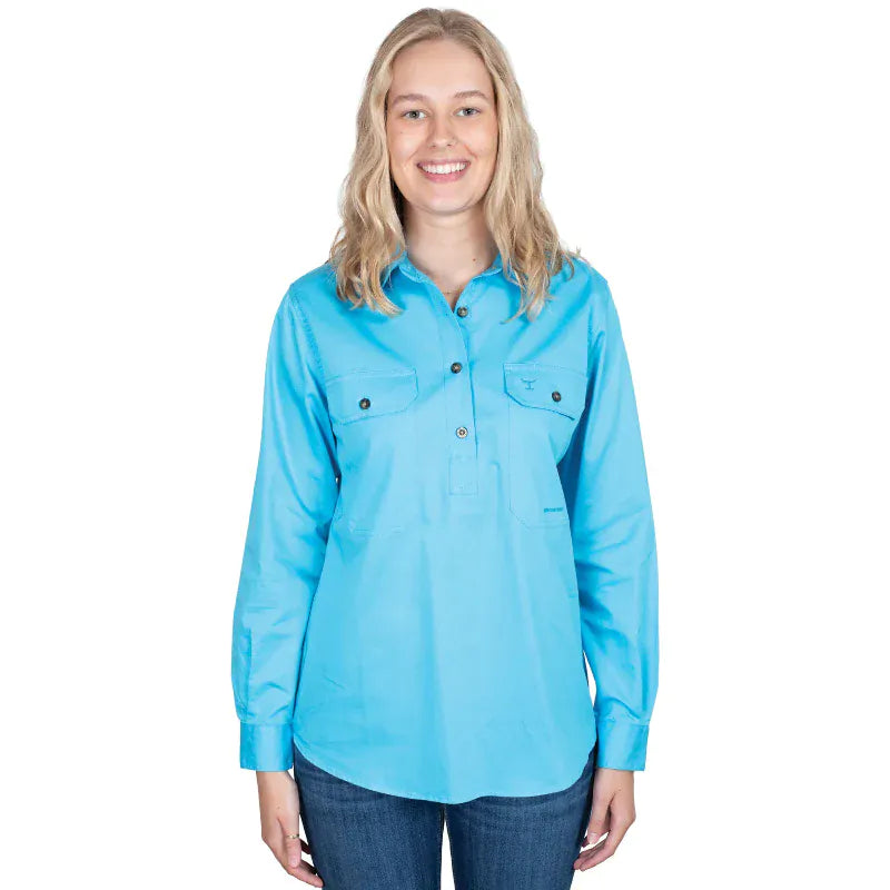 Just Country Womens Shirts 08 / Sky Just Country Workshirt Womens Jahna Half Button