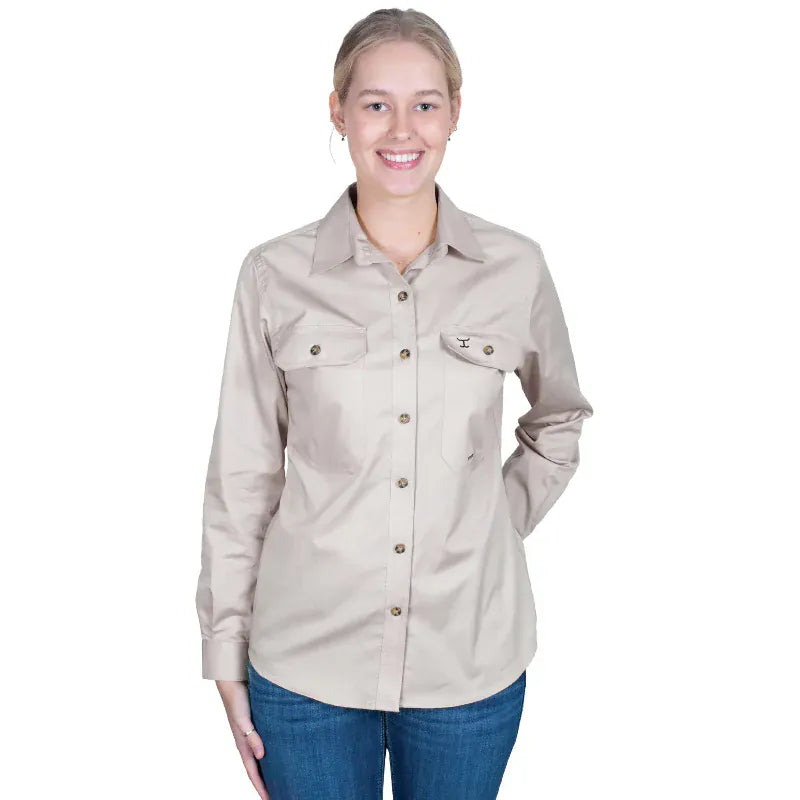 Just Country Womens Shirts 08 / Stone Just Country Workshirt Womens Brooke Full Button