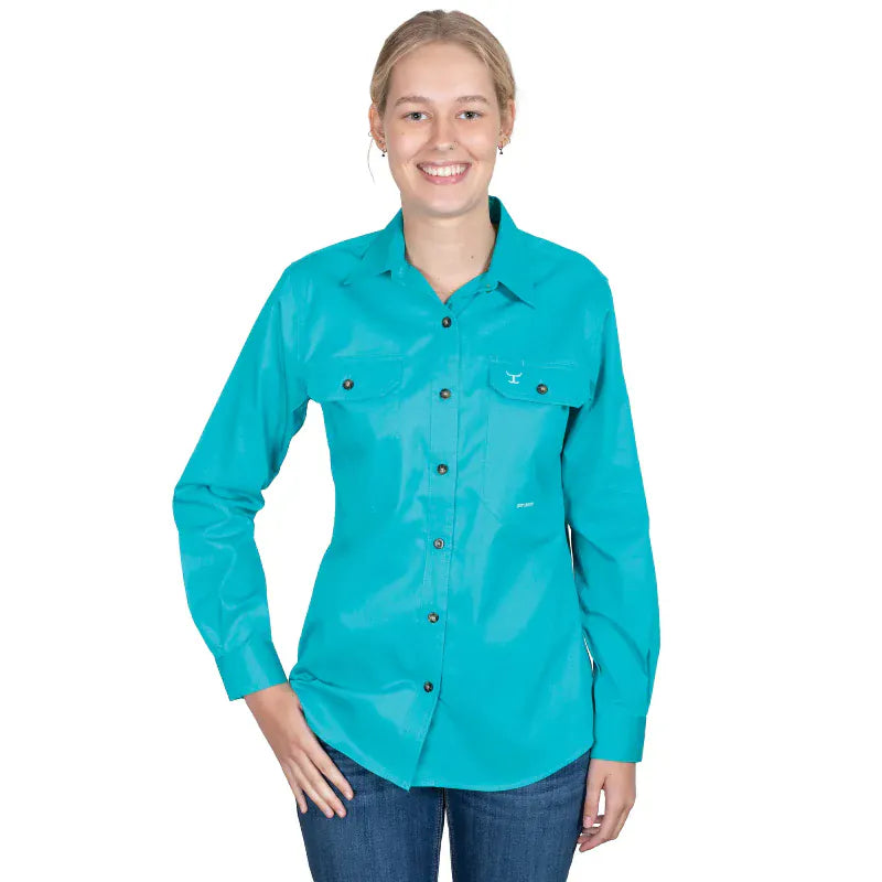 Just Country Womens Shirts 08 / Turquoise Just Country Workshirt Womens Brooke Full Button