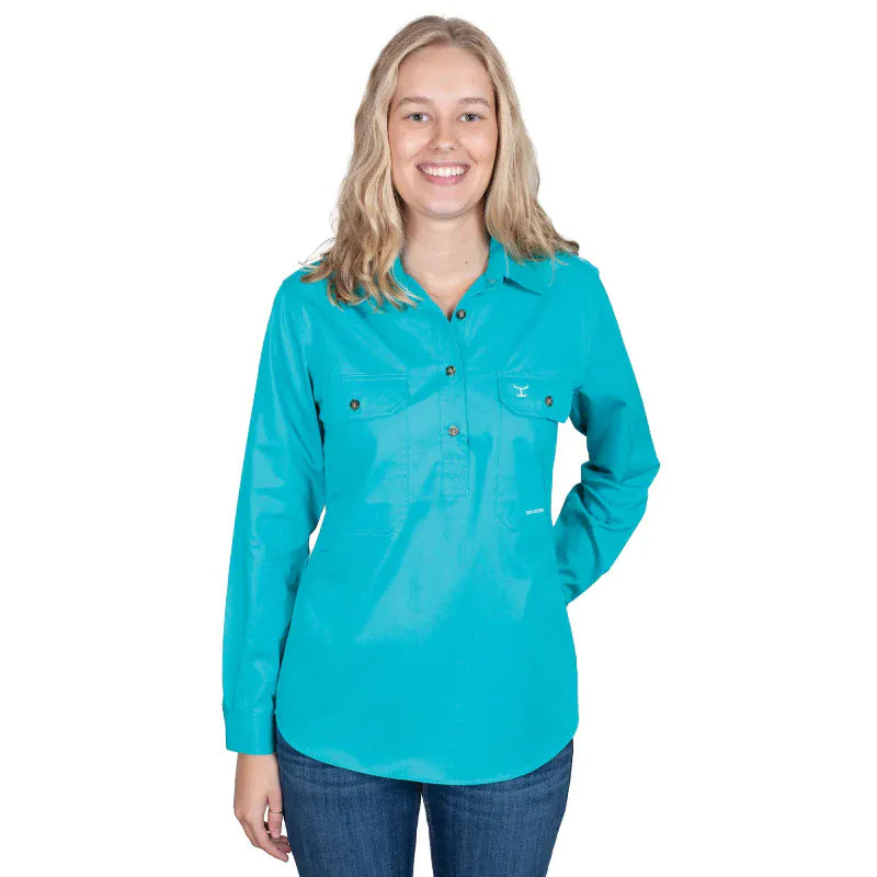 Just Country Womens Shirts 08 / Turquoise Just Country Workshirt Womens Jahna Half Button