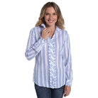 Just Country Womens Shirts 08 / White/Denim Stripe Just Country Shirt Womens Abbey Full Button Frills