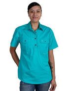 Just Country Womens Shirts 16 / Turquoise Just Country Workshirt Womens Short Sleeve Half Button