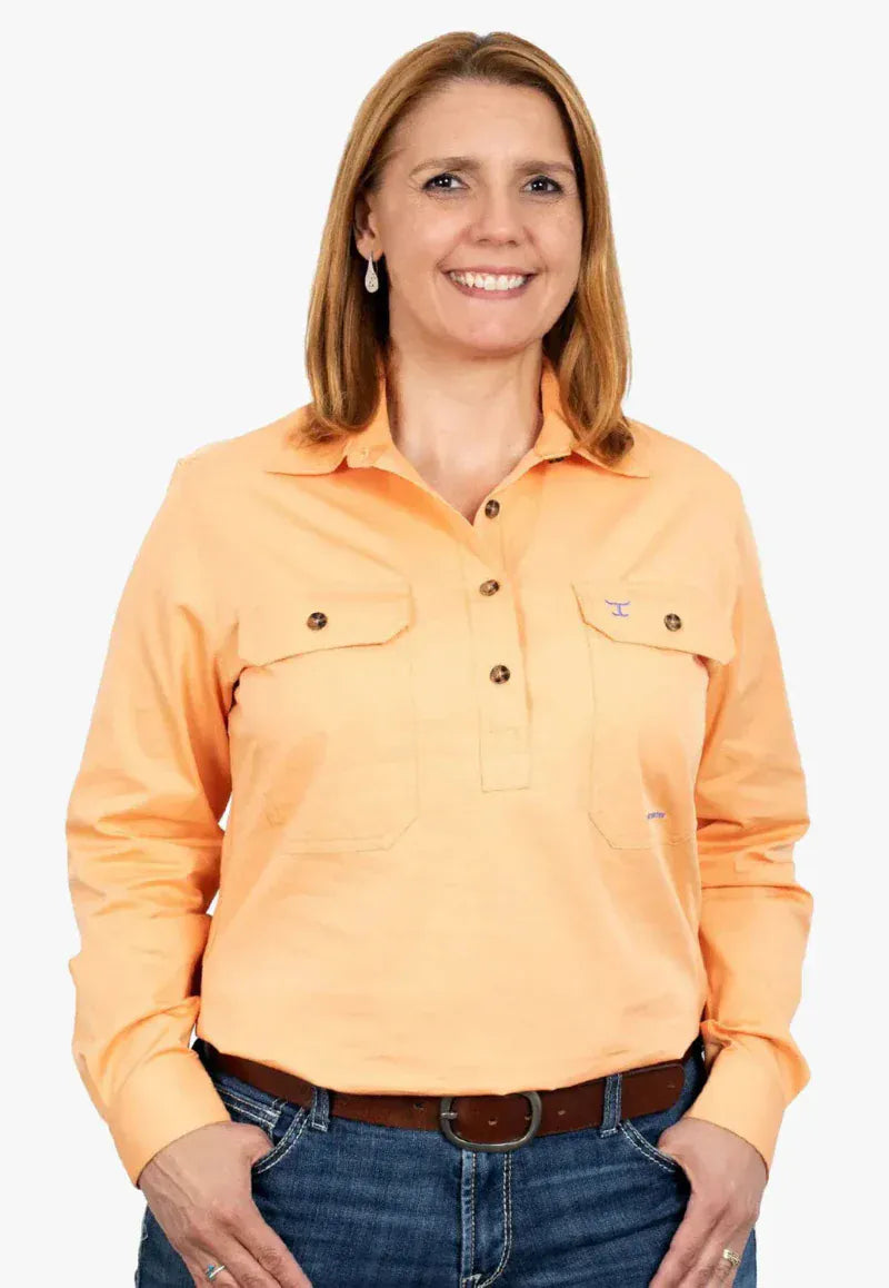 Just Country Womens Shirts 18 / Peach Just Country Workshirt Womens Jahna Half Button