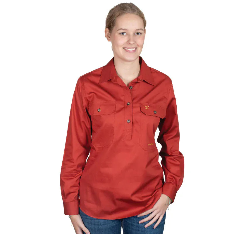 Just Country Womens Shirts 18 / Rust Just Country Workshirt Womens Jahna Half Button