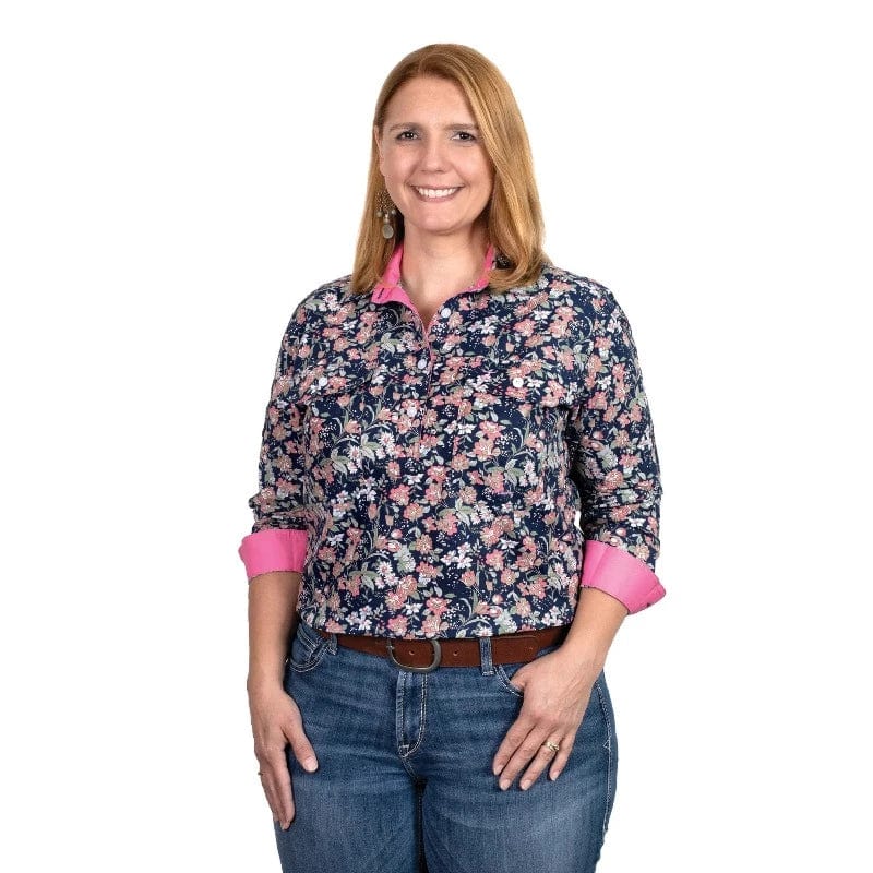 Just Country Womens Shirts 8 Just Country Womens Georgie Half Button Navy Floral Workshirt